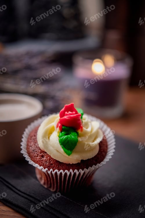 Preview: ↟ Beautiful delicious sweet cakes and a cup of coffee close-up