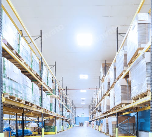 Preview: many pallet trucks are lined up near each other in the aisle