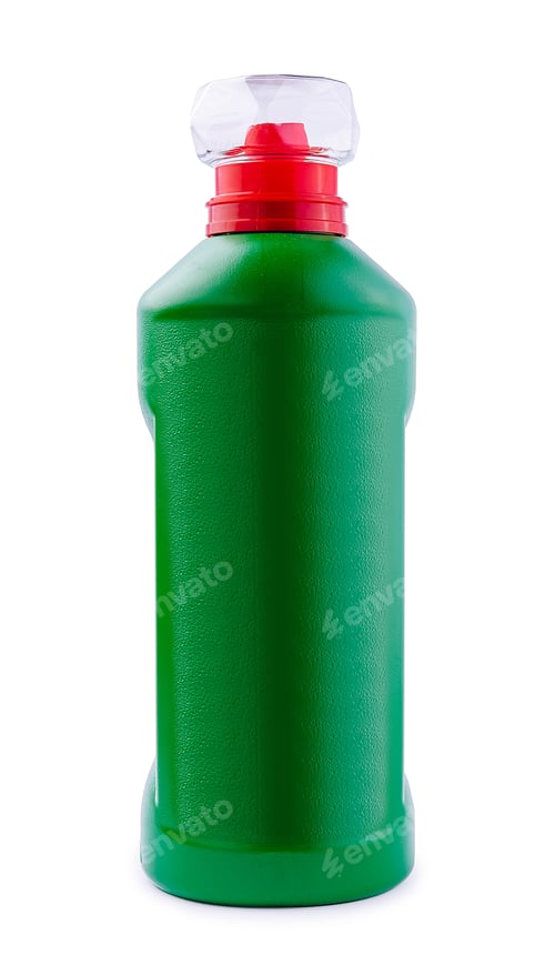 Preview: Green bottle with dishwashing detergent on white background