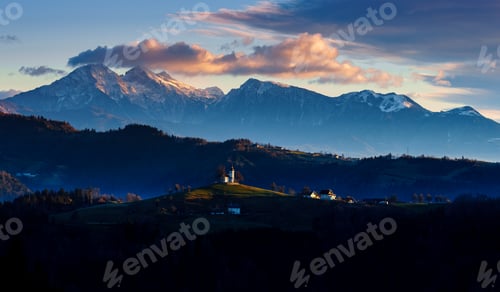 Preview: The church of St. Thomas at sunrise, Slovenia