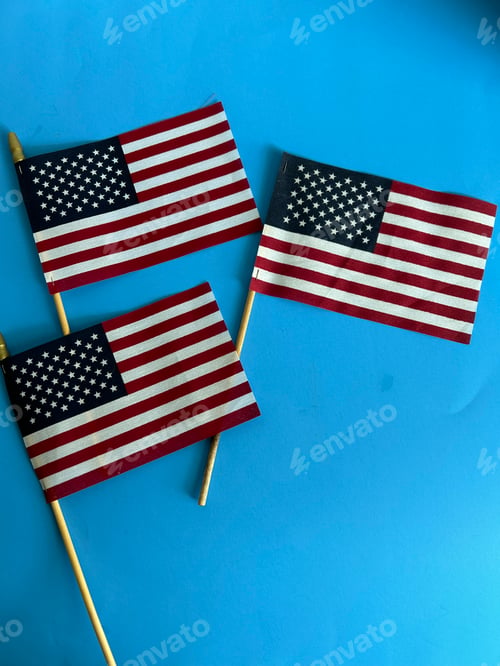 Preview: Three American Flags on blue background