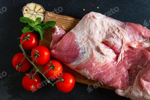 Preview: Raw Meat Pork Or Beef Pulp Lamb Cooking Tasty Spicy Cooking Process Meal Ingredient Top View Copy