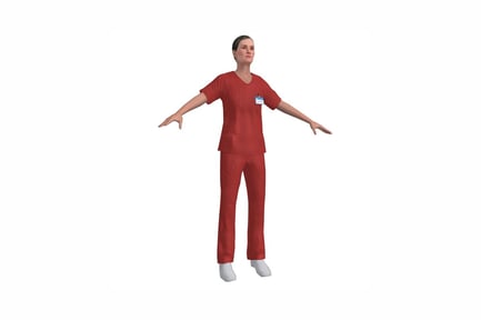 Preview: Nurse in red scrubs with extended arms