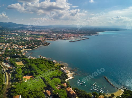 Preview: Top view of the city and the promenade located in Castiglioncello in Tuscany. Italy, Livorno