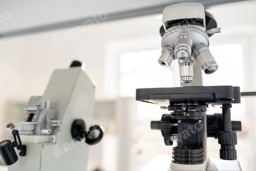 Microscope in a Brightly Lit Research Laboratory