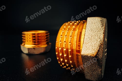 Preview: Metal golden water pipe fitting piece macro