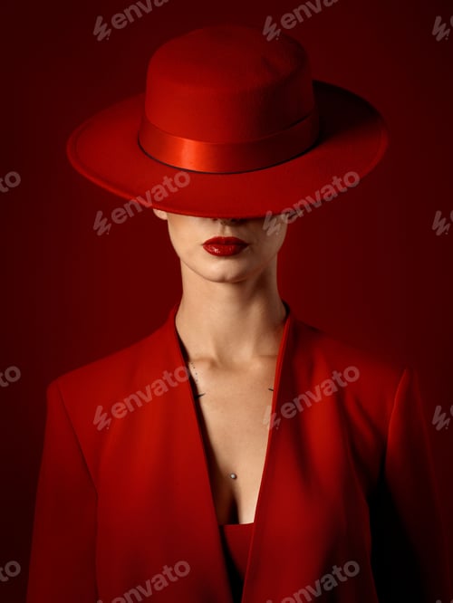 Preview: Beauty, fashion and woman in a vintage suit with hat in studio with retro, style and edgy, confiden