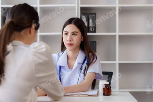 Preview: Doctor holding hand patient woman at clinic. health care, medical, healthy concept
