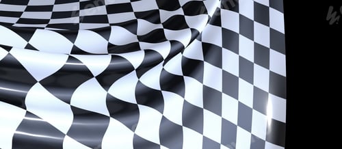 Preview: Wavy checkered flag under the lights isolated on a black background