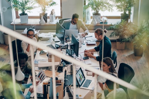 Preview: Top view of young modern people in smart casual wear