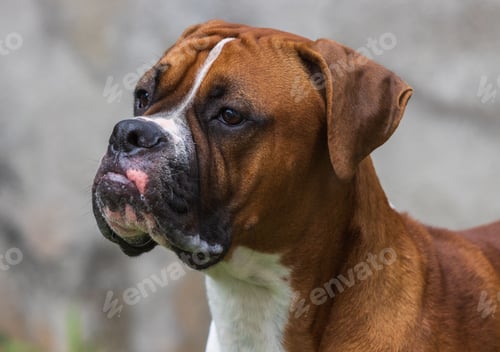 Preview: Beautiful brown and white boxer is looking off to the right with its head held high