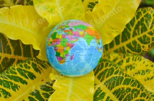 Preview: Globe or earth on fresh yellow leaves