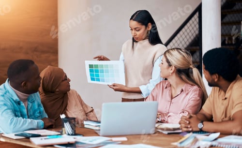 Preview: Graphs, strategy and business woman in a presentation talking and planning startup company design.