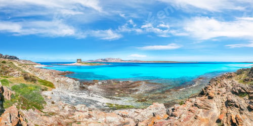 Preview: Unbelivable morning view of famous La Pelosa beach and rocky shore near Torre della Pelosa