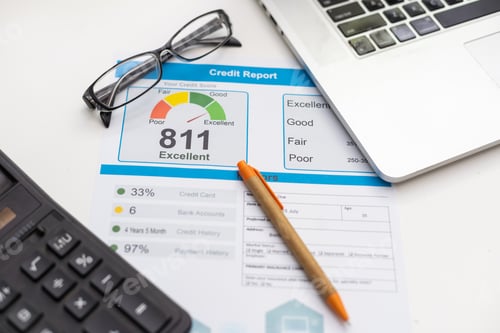 Preview: Credit report with score on a desk