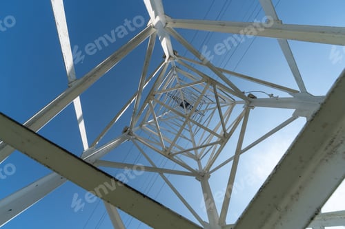 Preview: Transmission tower, view from below. Overhead pylon power line tower