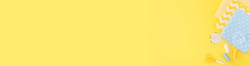 Preview: Sewing accessories are yellow background. Tape measure, thread, fabric and sewing needles