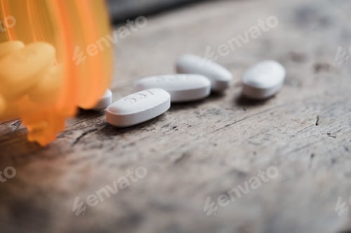 Preview: Beautiful picture of white pills on a wooden table