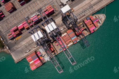 Preview: Aerial View of Cargo Ship at Dock
