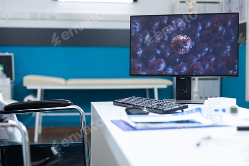 Preview: Empty bright medical office with computer standing on desk table