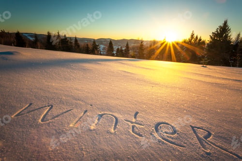Preview: The inscription winter on snow in forest