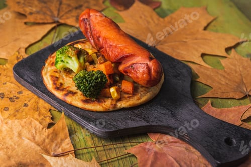 Preview: Still Life- The Bratwurst On The Grill. Fried Sausages In A Cast-Iron Pan