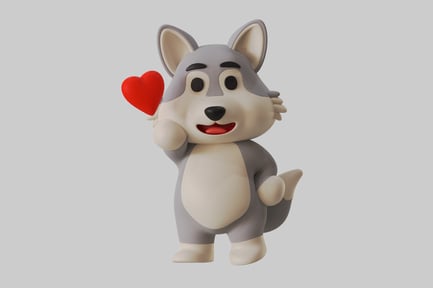 Preview: Cartoon wolf with red heart