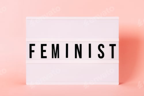 Preview: "Feminist" Luminous poster. Feminist themed letters with pink background.