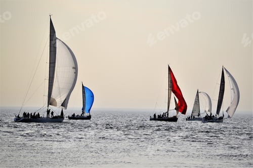 Preview: Sailboats sailing on Lake Michigan in a regatta