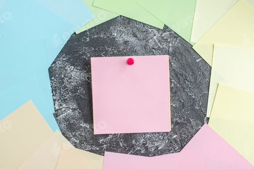 Preview: top view colorful stickers on gray background student paper college lesson notepad pen study note