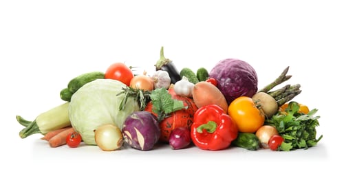 Preview: Heap of fresh ripe vegetables on white background. Organic food
