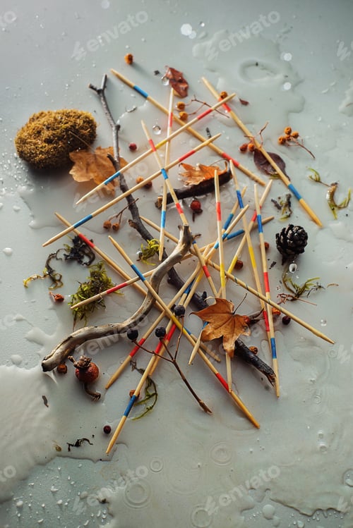 Preview: Arrangement of Wooden Sticks and Autumnal Nature Items