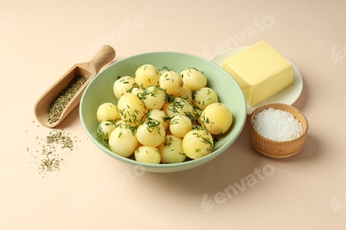 Preview: Concept of tasty food with boiled young potatoes