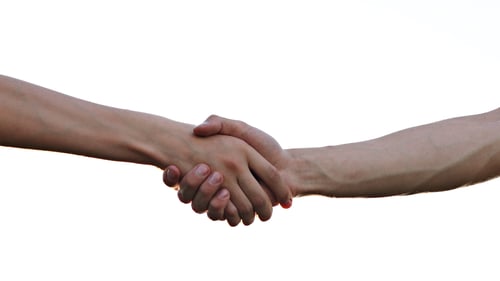 Preview: Handshake, shaking hands, handshaking. Two handed gesture. Isolated on white background.Two Friendly