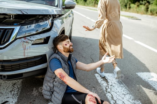 Preview: Woman driver with injured man on the road