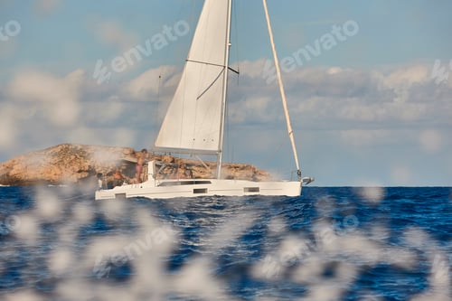 Preview: Sailing in mediterranean sea. Mallorca archipelago. Cabrera island. Spain