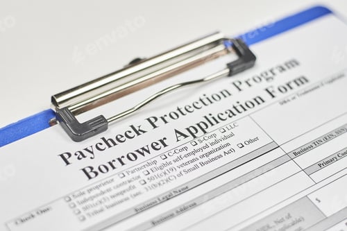 Preview: High angle closeup shot of a Paycheck Protection Program Borrower Application Form