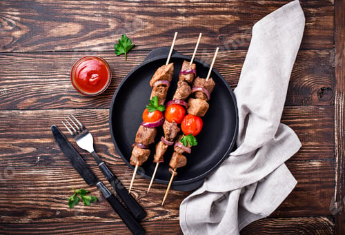Preview: Grilled shish kebab skewers with tomatoes