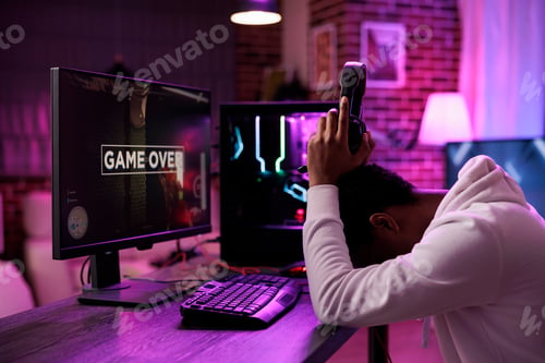 Preview: Sad gamer upset after losing videogame
