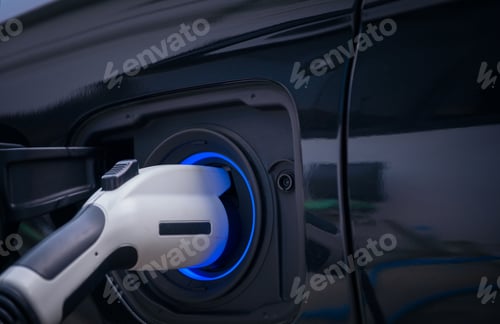 Preview: Charging modern electric car battery on the street which are the future of the Automobile