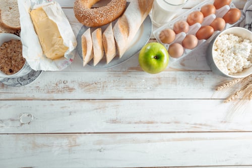 Preview: still life with dairy products, milk, eggs, bread