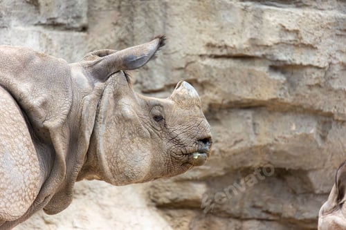 Preview: Close up of a Indian rhinoceros in a zoo
