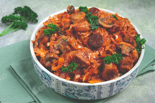 Preview: Bigos, bigus is a national Polish dish, made of cabbage and meat, stewed, homemade, no people,