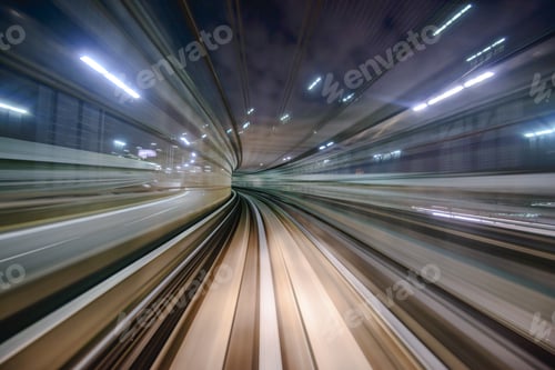 Preview: Monorail Motion Blur On The Yurikamome In Tokyo, Japan.