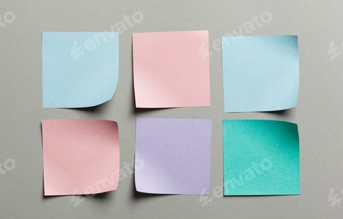Preview: Stickers label close up on gray paper background