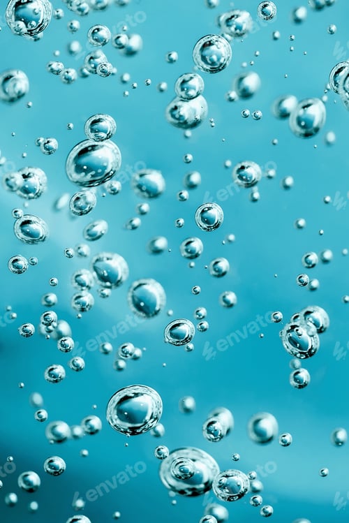 Preview: Close up macro Aloe vera gel cosmetic texture blue background with bubbles