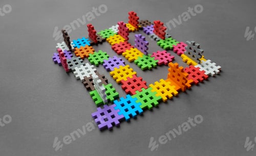Preview: Multicolored puzzles on a gray background