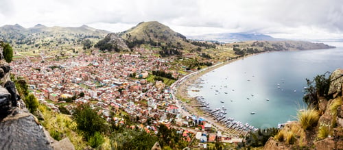 Preview: Aerial view at town Copacabana on Titicaca lake in Bolivia