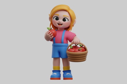 Visualização: Garota de desenho animado com colheita de maçã