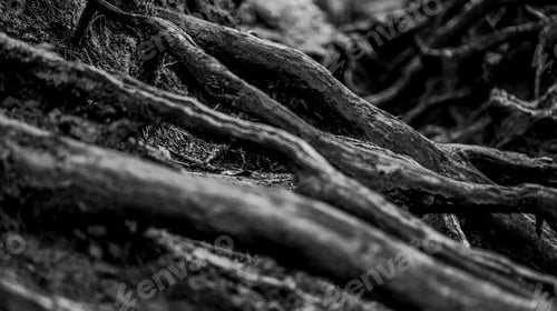 Preview: Roots of a tree in black and white